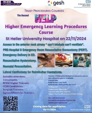 Epsom and St Helier University Hospitals NHS trust Trust Procedures Courses