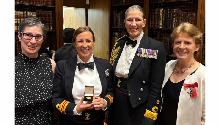 At the recent Harveian Oration, Dr Laura Cottey was awarded the Gilbert Blane Medal, given to medical officers who have made significant advancements or improvements in matters affecting the health or living conditions of Naval personnel.Commodore Hofman presented the medal, and Laura was joined by her supervisor Dr Sarah Watts and Dr Katherine Henderson who shared in the celebration. 